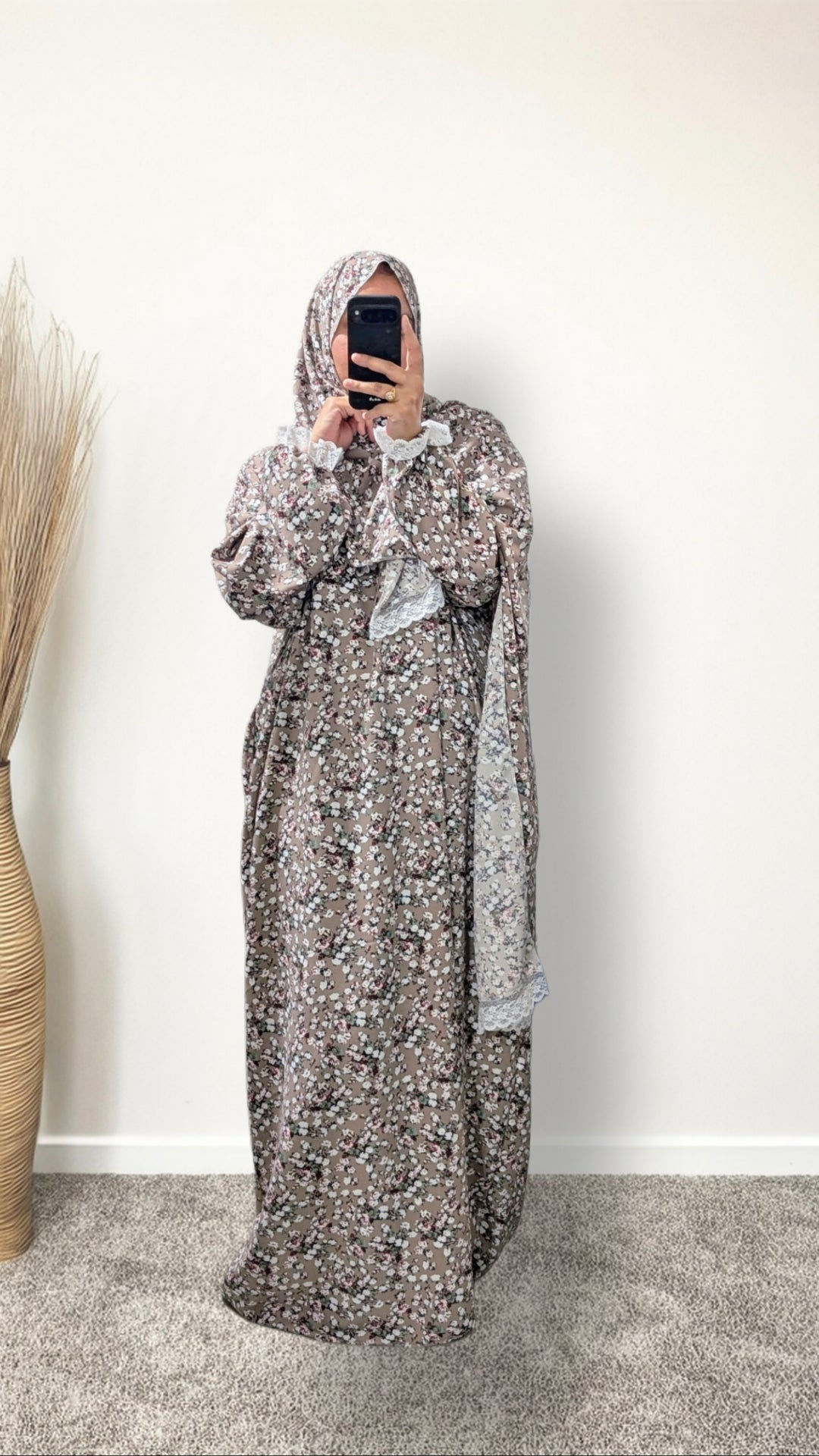 Modest Prayer Abaya With Hijab | Floral Mocha