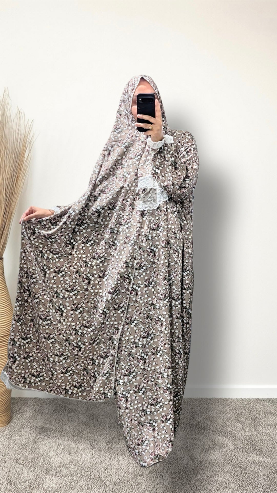 Modest Prayer Abaya With Hijab | Floral Mocha