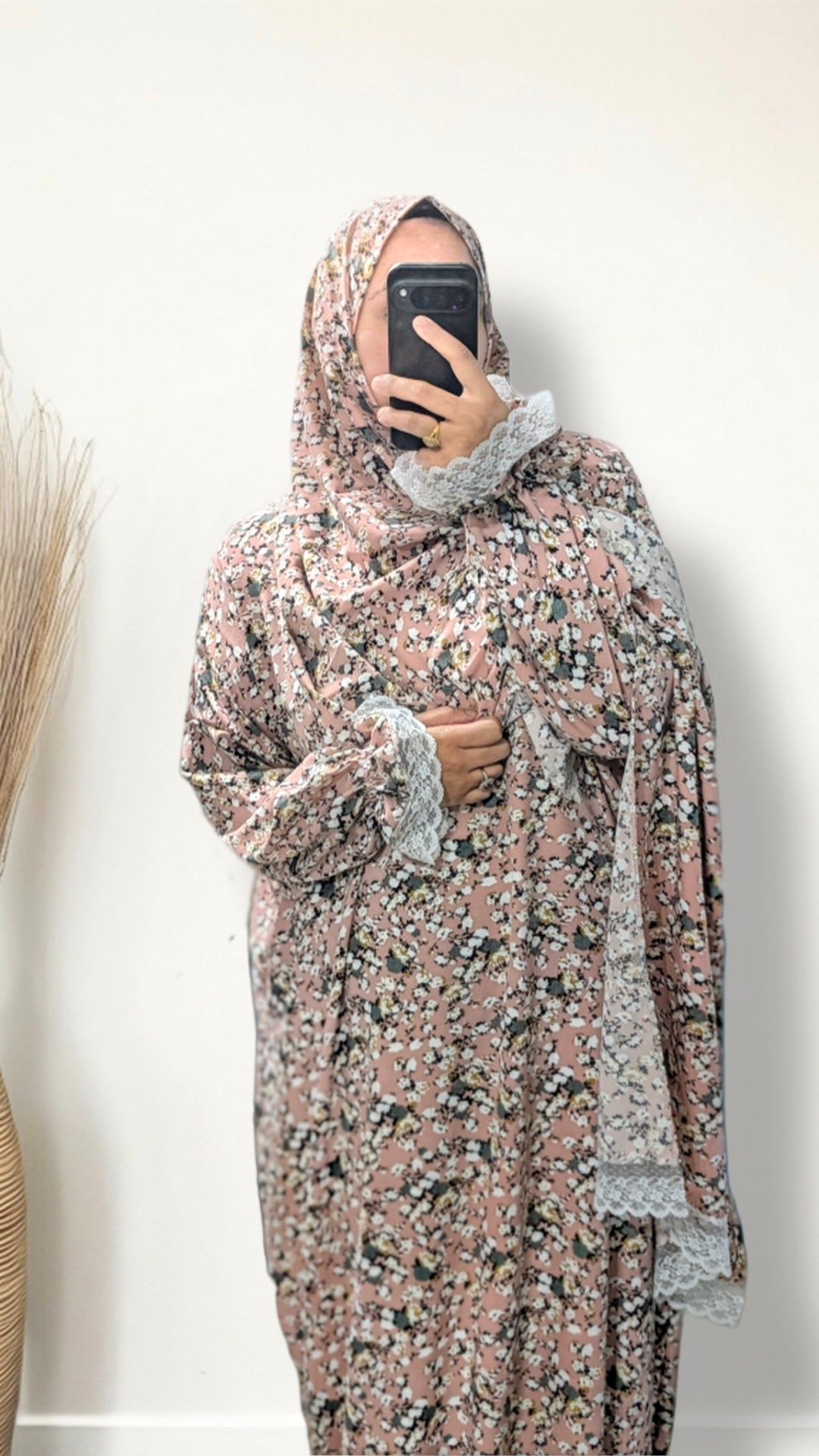 Modest Prayer Abaya With Hijab | Floral Pink
