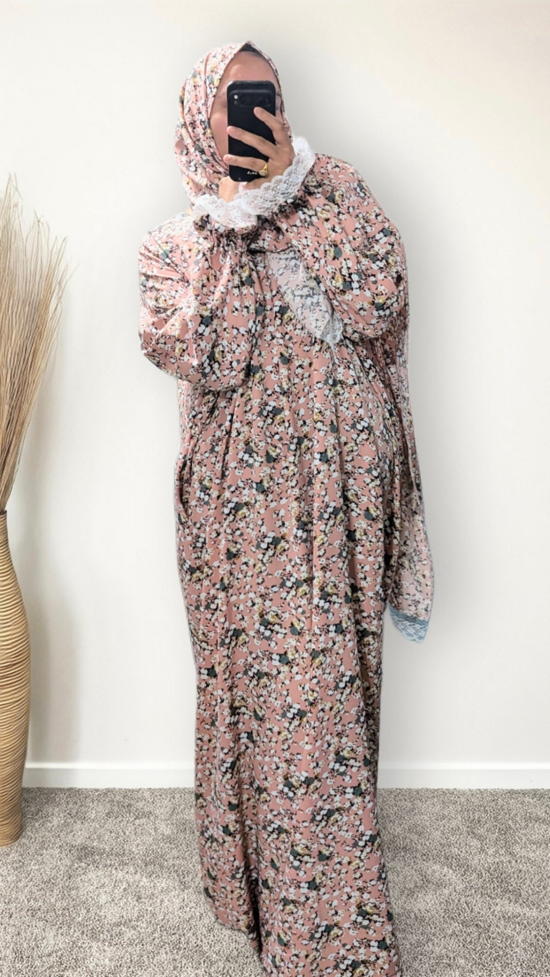 Modest Prayer Abaya With Hijab | Floral Pink