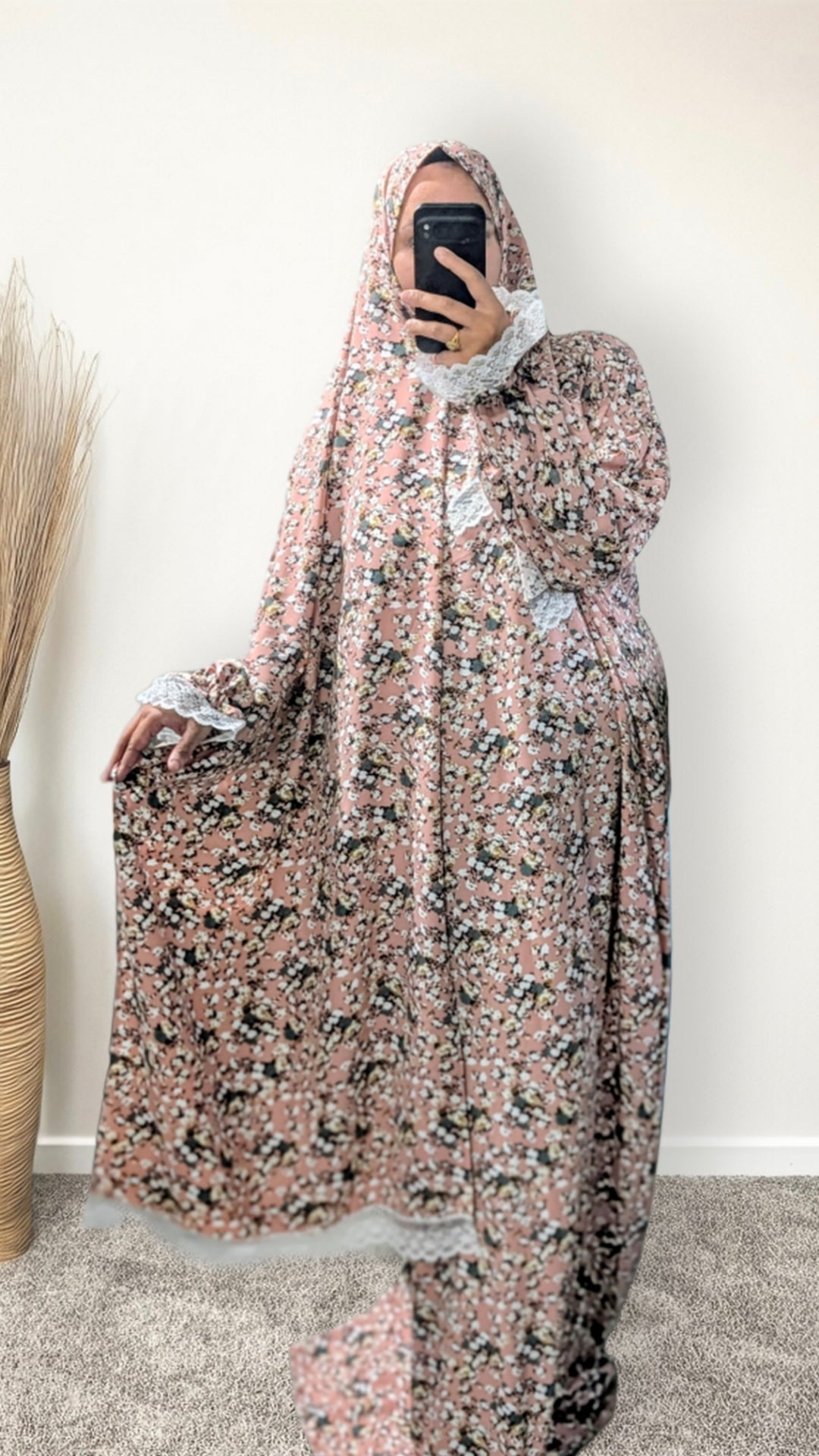 Modest Prayer Abaya With Hijab | Floral Pink