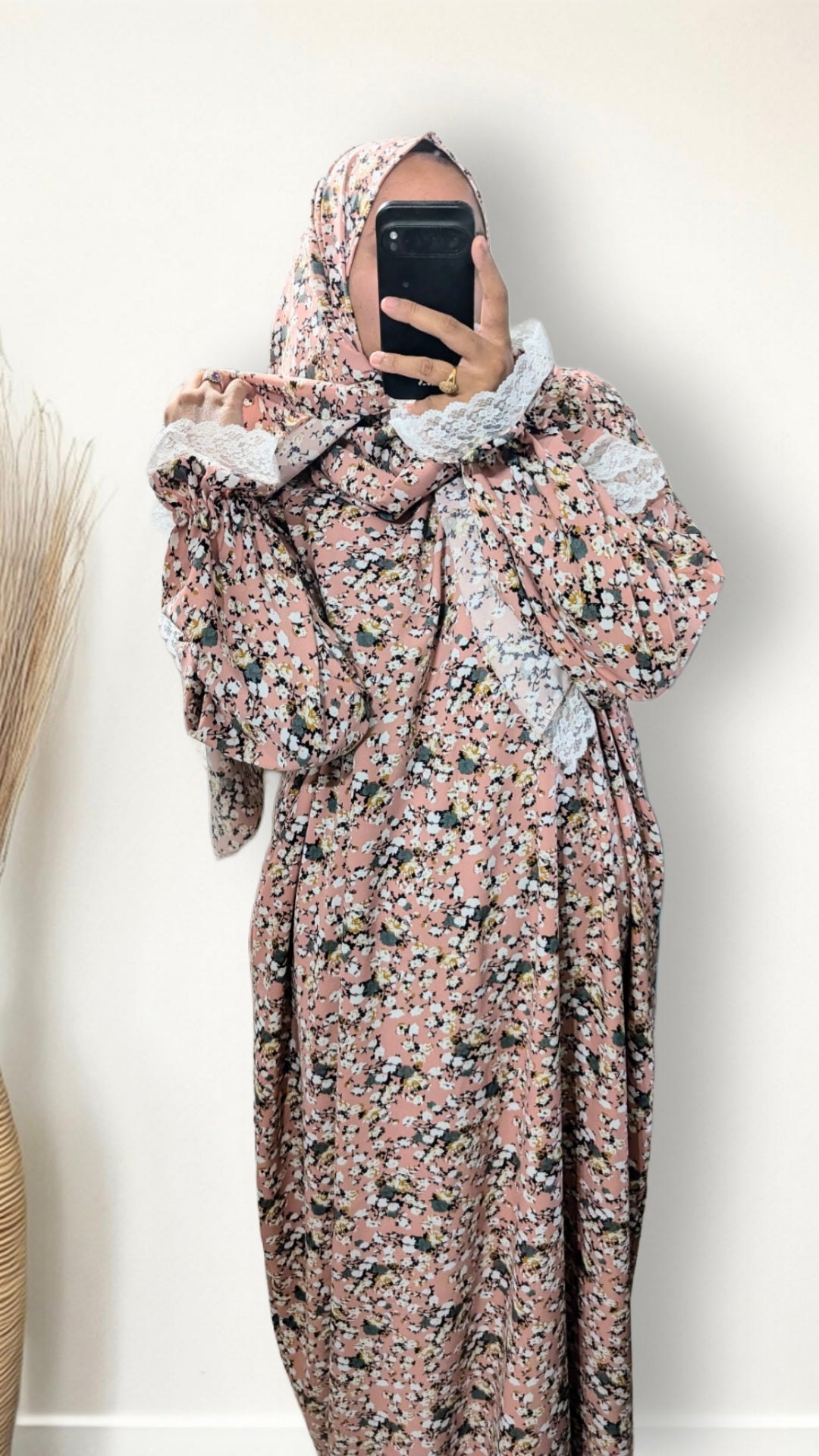 Modest Prayer Abaya With Hijab | Floral Pink