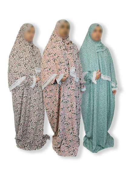 Modest Prayer Abaya With Hijab | Floral Teal