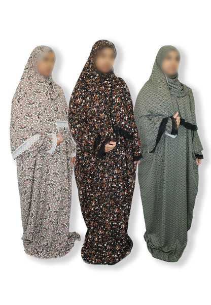 Modest Prayer Abaya With Hijab | Floral Mocha