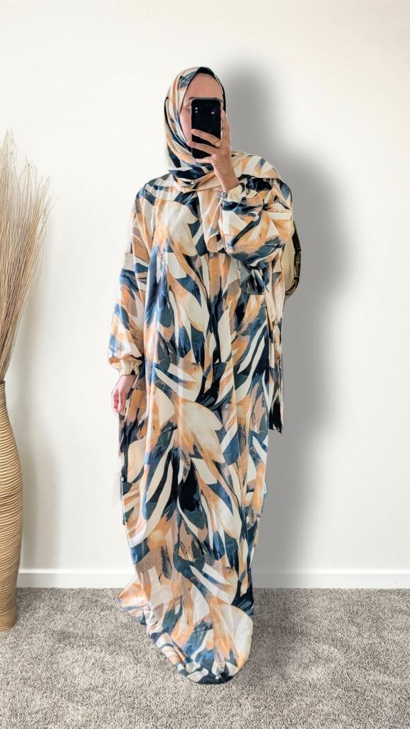 Modest Prayer Abaya With Hijab | Abstract Print