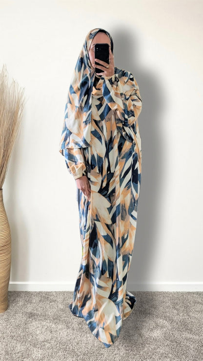 Modest Prayer Abaya With Hijab | Abstract Print