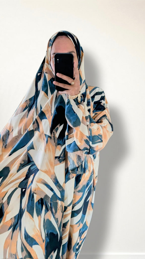 Modest Prayer Abaya With Hijab | Abstract Print
