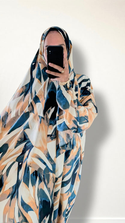 Modest Prayer Abaya With Hijab | Abstract Print