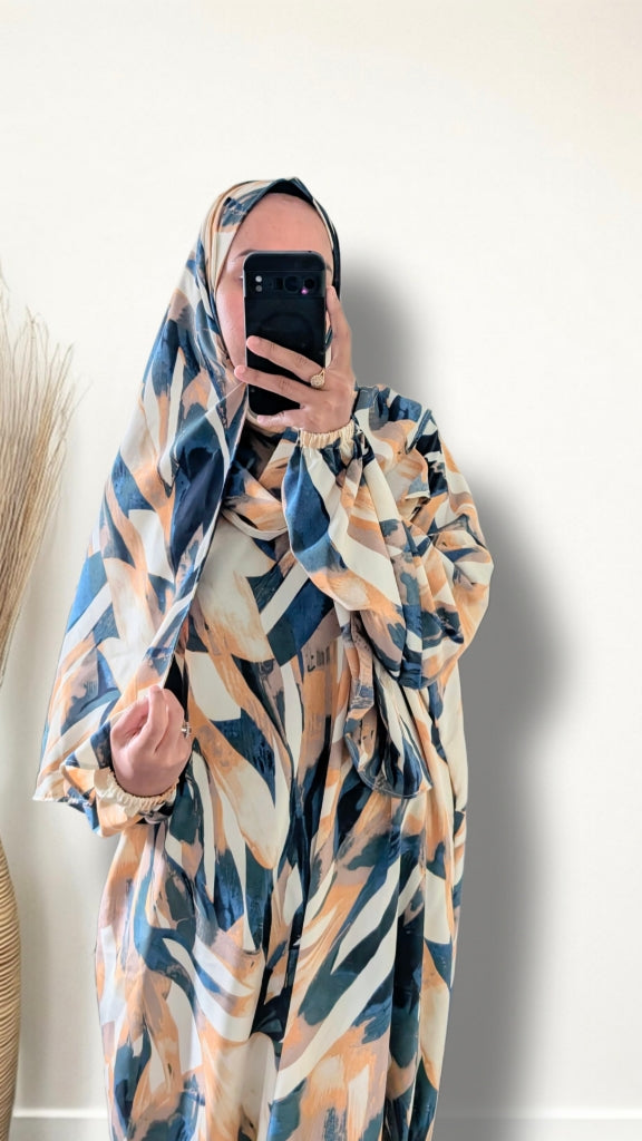 Modest Prayer Abaya With Hijab | Abstract Print