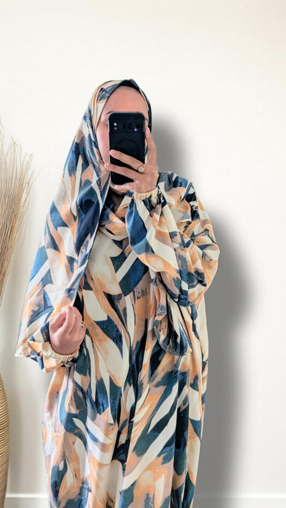 Modest Prayer Abaya With Hijab | Abstract Print