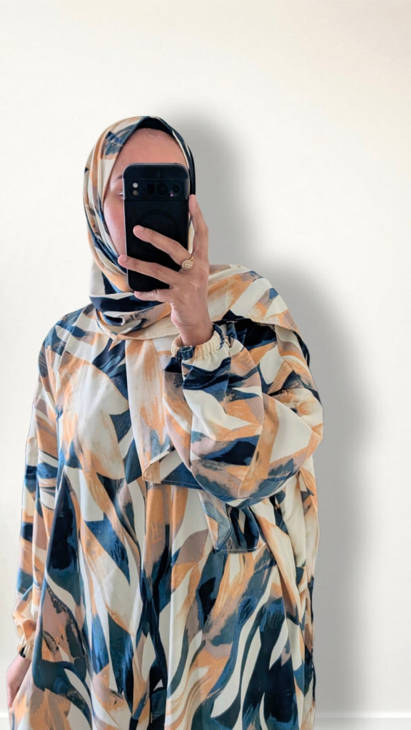 Modest Prayer Abaya With Hijab | Abstract Print