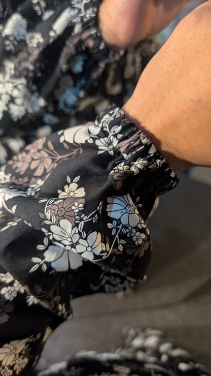 Abaya de prière modeste avec Hijab | Imprimé Floral Noir