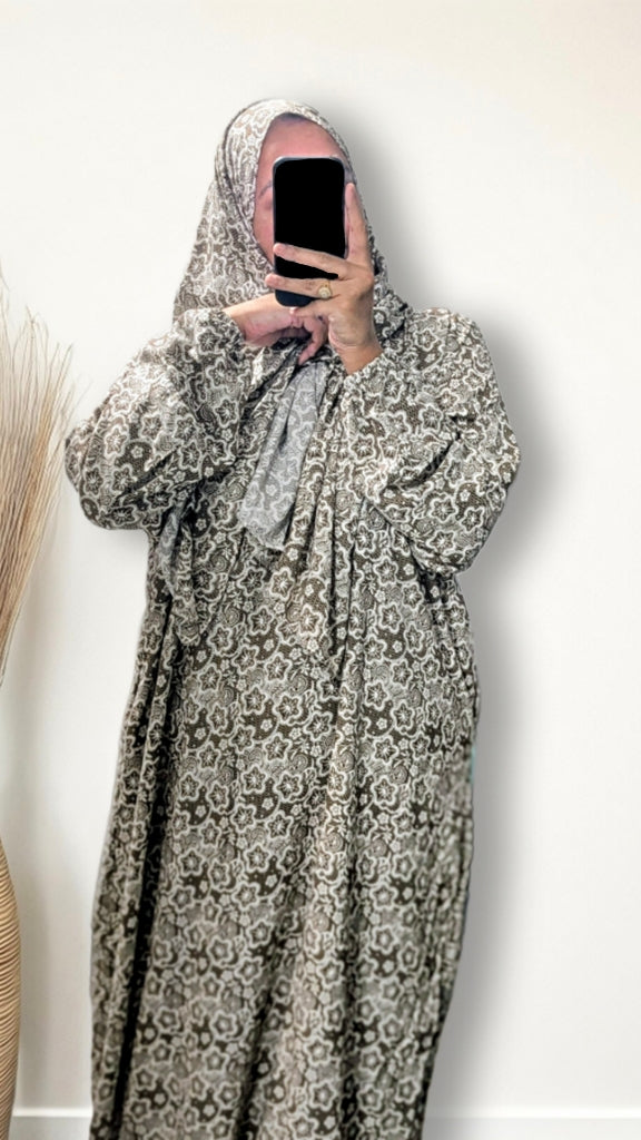 Abaya De Prière Modeste Avec Hijab | Paisley Marron