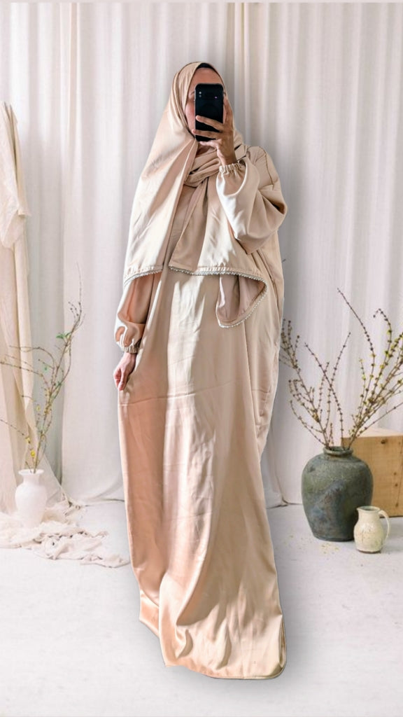 Bescheidene Gebets-Abaya mit Hijab | Lila Mandala-Druck