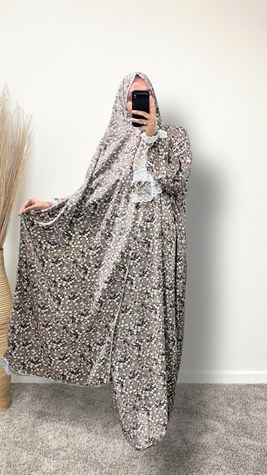 Modest Prayer Abaya With Hijab | Floral Mocha
