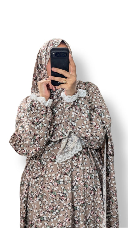 Modest Prayer Abaya With Hijab | Floral Mocha
