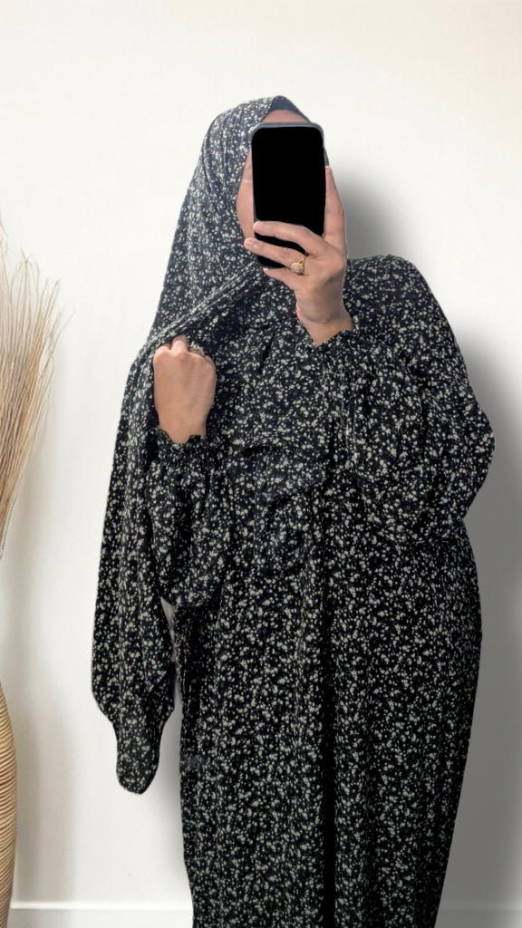 Abaya de prière modeste avec hijab | Midnight Blossom