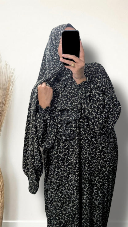Abaya de prière modeste avec hijab | Midnight Blossom