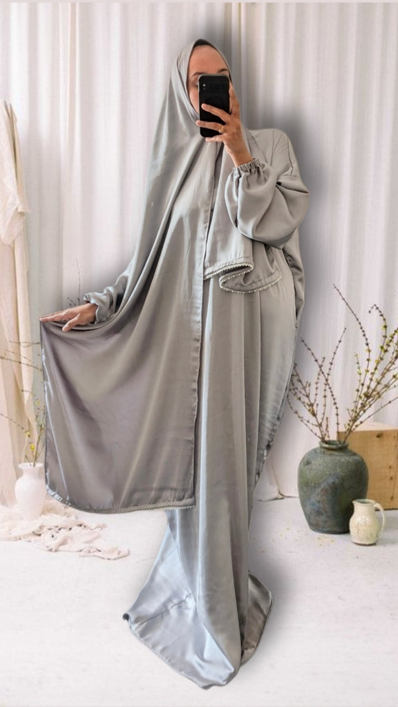 Abaya de prière modeste avec hijab | Imprimé mandala violet