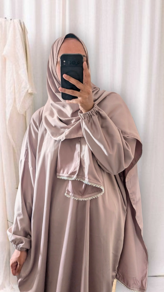 Signature Prayer Abaya With Hijab | Soft Taupe