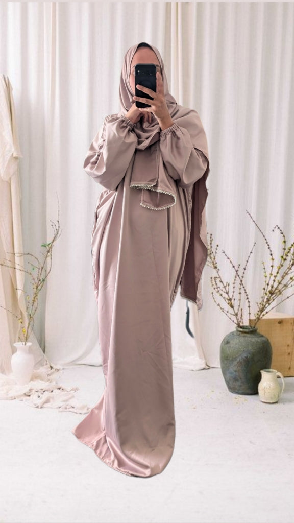 Signature Prayer Abaya With Hijab | Soft Taupe