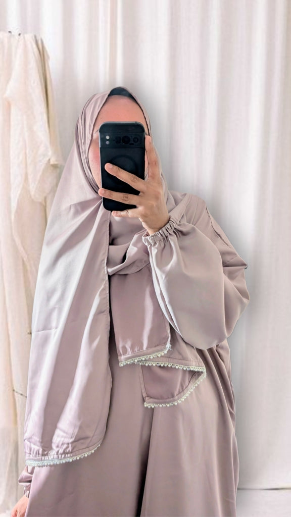 Signature Prayer Abaya With Hijab | Soft Taupe
