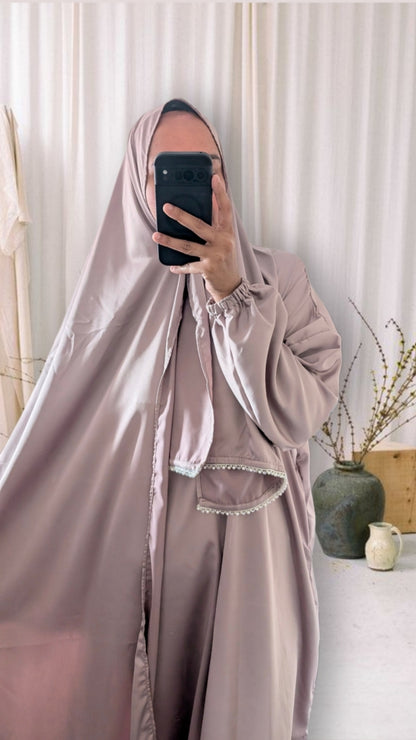 Signature Prayer Abaya With Hijab | Soft Taupe