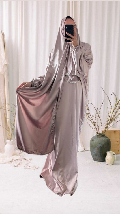 Signature Prayer Abaya With Hijab | Soft Taupe