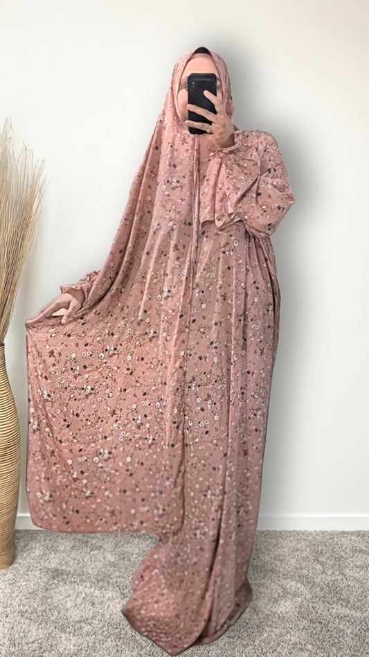 Modest Prayer Abaya With Hijab | Pink Bloom
